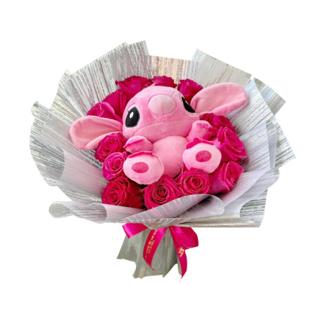 Natural Rose and Stitch Bear Bouquet 